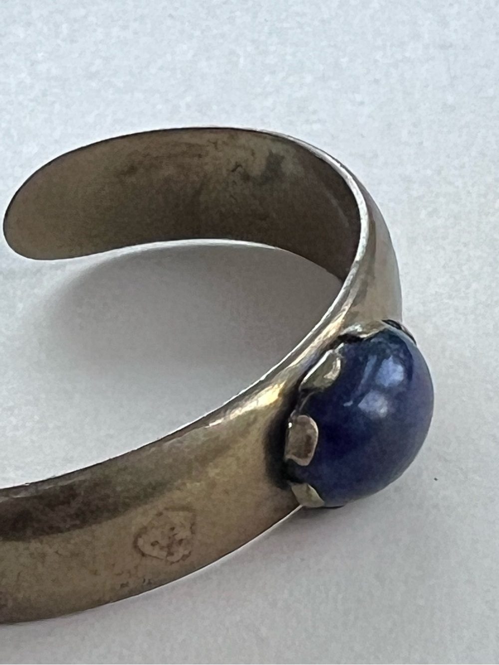 VOLZ cuff bracelet Artist Signed handmade brass blue cabochon stone VINTAGE boho